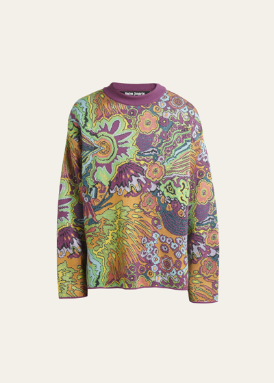 Shop Palm Angels Men's Kaleidoscope Floral Jacquard Sweater In Lilac Multi