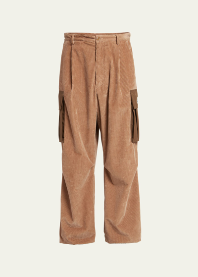 Shop Moncler Men's Wale Corduroy Cargo Pants In Brown