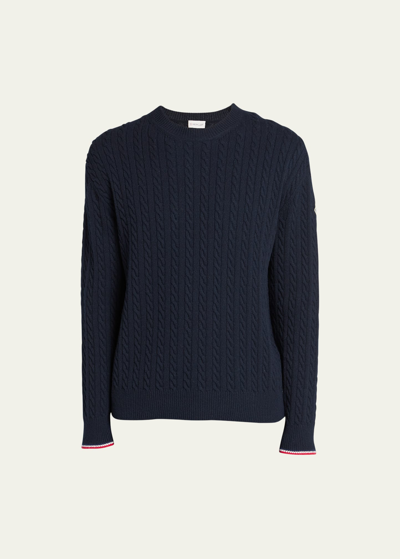 Shop Moncler Men's Cable-knit Wool Crewneck Sweater In Navy
