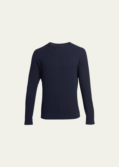 Shop Giorgio Armani Men's Textured Cashmere-blend Sweater In Solid Dark Blue