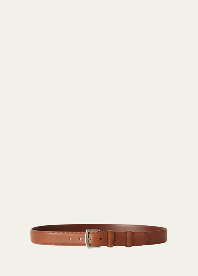 Shop Loro Piana Men's Alsavel Calf Leather Belt In H.brown