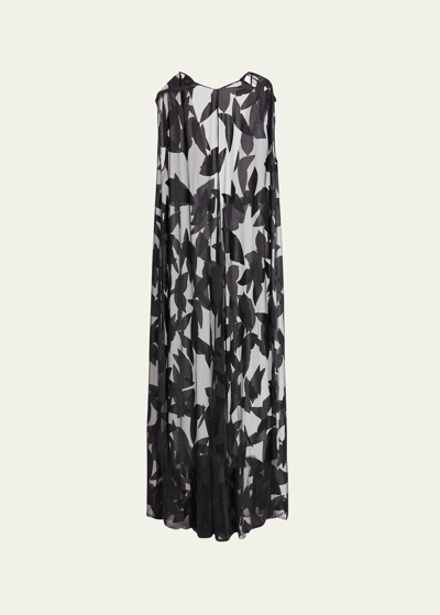 Shop Saint Laurent Sheer Gown With Butterfly Details In Nero