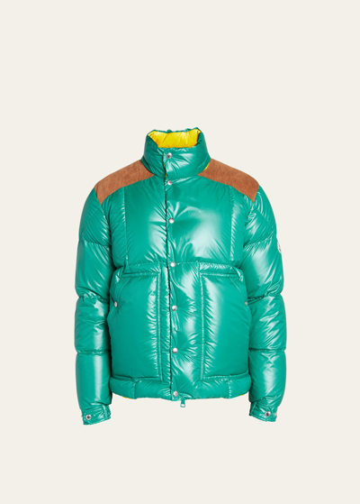 Shop Moncler Men's Ain Corduroy Yoke Puffer Jacket In Pastel Green