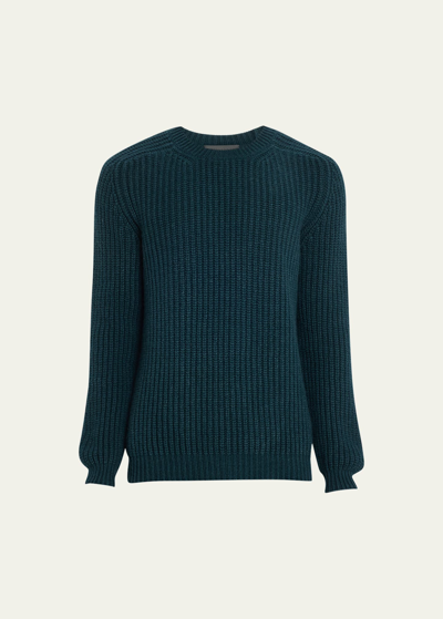 Shop Iris Von Arnim Men's Cashmere Knit Crewneck Sweater In Emerald Sw