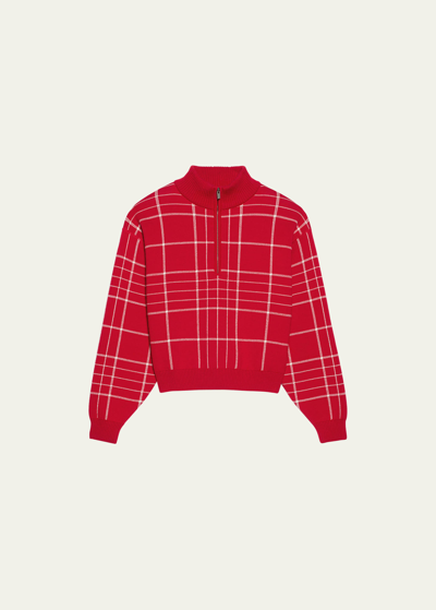 Shop Jacquemus Men's Quarter-zip Check Sweater In Multi-red