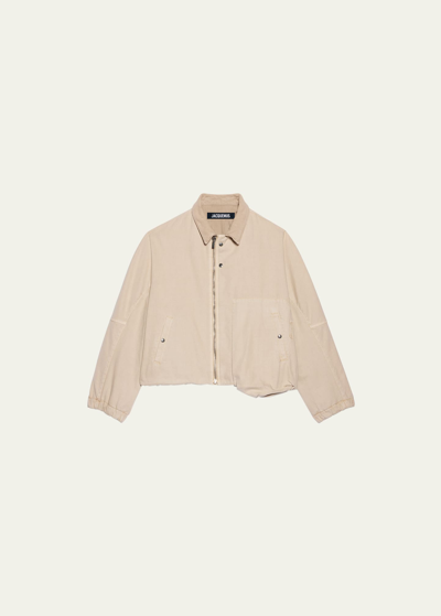 Shop Jacquemus Men's Canvas Oversized Zip Jacket In Light Beige