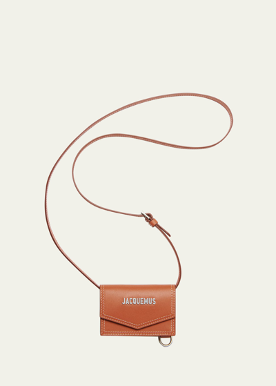 Shop Jacquemus Men's Le Porte Azur Leather Envelope Card Holder In Light Brown 2