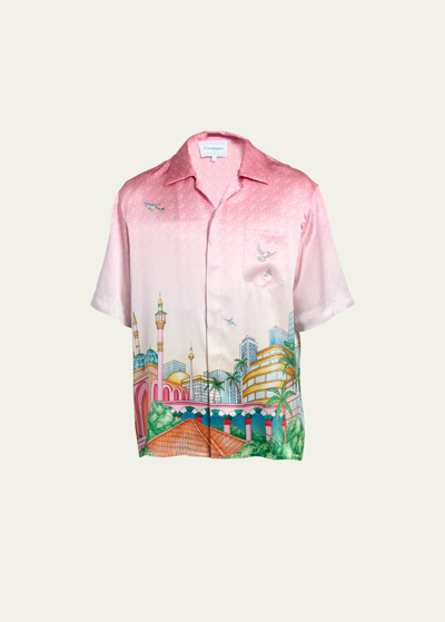 Shop Casablanca Men's Graphic Silk Camp Shirt In Morning City View