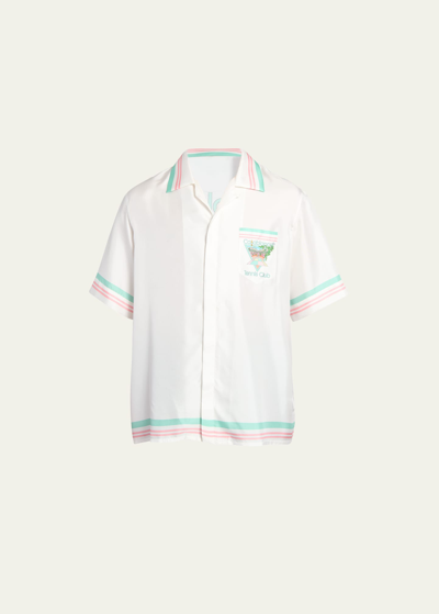 Shop Casablanca Men's Tennis Club Silk Camp Shirt In Tennis Club Icon