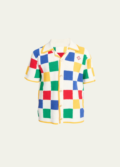 Shop Casablanca Men's Multi-checkered Crochet Camp Shirt