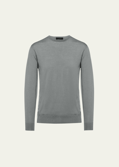 Shop Prada Men's Superfine Wool Sweater In Grigio