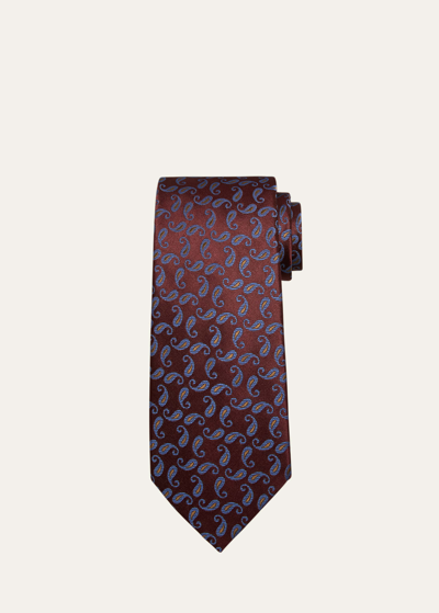 Shop Charvet Men's Paisley Silk Tie In 2 Burgundy