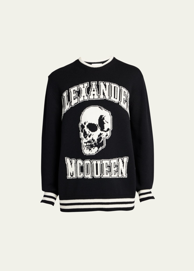 Shop Alexander Mcqueen Men's University Logo Skull Sweater In Blackmulti