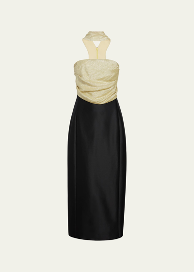 Shop Rosie Assoulin Vampire Cutout Colorblock Midi Dress In Champagne