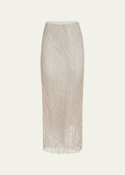 Shop Markarian Ulla Mesh Rhinestone-embellished Pencil Skirt In Silver