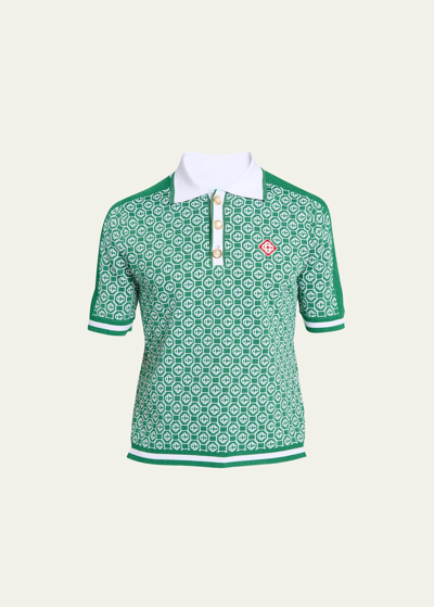 Shop Casablanca Men's Lurex Monogram Jacquard Polo Shirt In Green