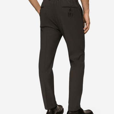 Shop Dolce & Gabbana Stretch Cotton Pants With Dg Patch In Grey