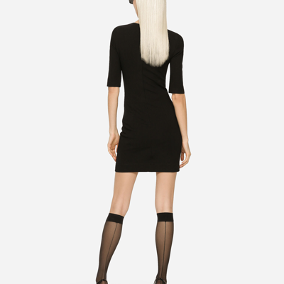 Dolce & Gabbana Black Mini Dress With Short Sleeves And Neckline Detail In Viscose Blend Woman In Black