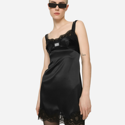 Dolce & Gabbana Black Silk Blend Lace Trim Sleeveless Mini Dress In Black