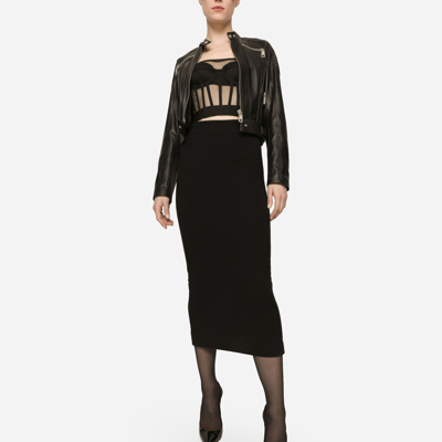 Dolce & Gabbana Long-sleeved Leather Jacket With Vertical Collar In Black