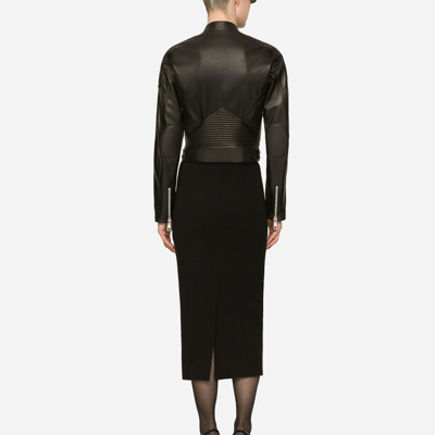 Dolce & Gabbana Long-sleeved Leather Jacket With Vertical Collar In Black