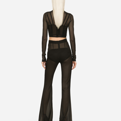 Shop Dolce & Gabbana High-waisted Flared Chiffon Pants In Black