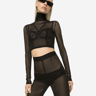 Dolce & Gabbana High-waisted Flared Chiffon Pants In Black