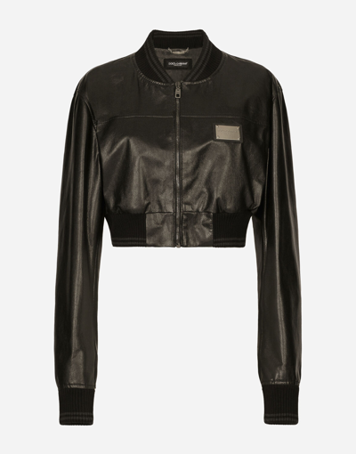 Shop Dolce & Gabbana Short Nappa Leather Bomber Jacket With Dolce&gabbana Tag In Black