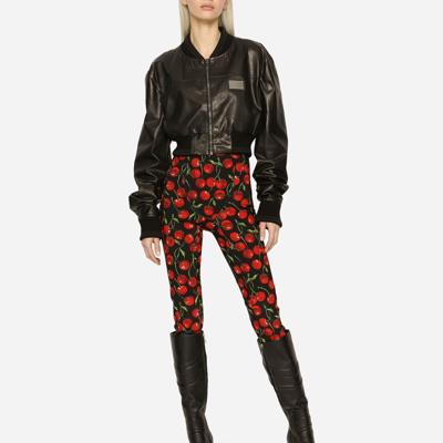 Dolce & Gabbana Short Leather Jacket With Long Sleeves In Black