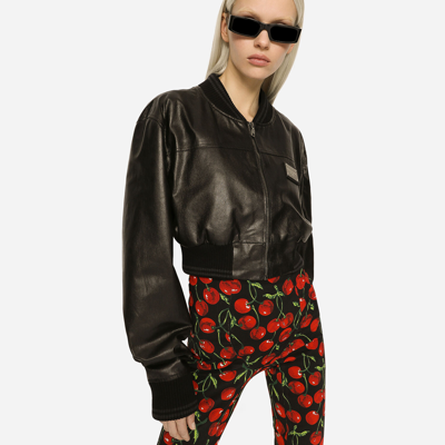 Dolce & Gabbana Short Leather Jacket With Long Sleeves In Black