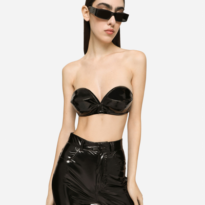 Shop Dolce & Gabbana Patent Leather Bandeau Top In Black