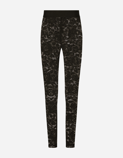 Dolce & Gabbana Floral Lace-stitch Leggings In Black