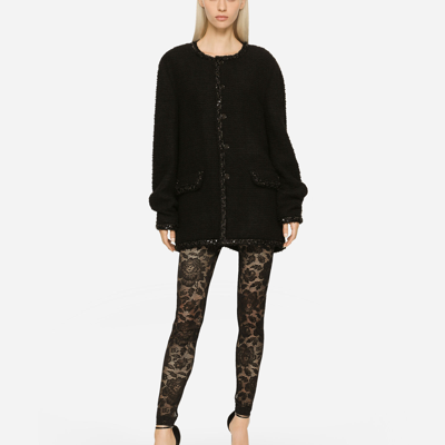 Shop Dolce & Gabbana Floral Lace-stitch Leggings In Black