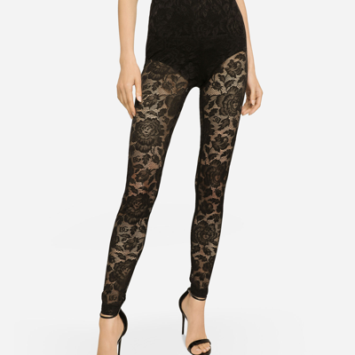 Shop Dolce & Gabbana Floral Lace-stitch Leggings In Black