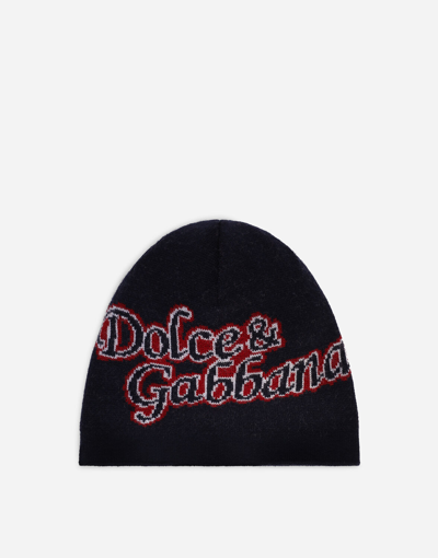 Shop Dolce & Gabbana Knit Hat With Jacquard Logo In Multicolor