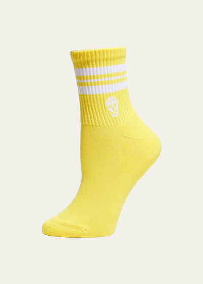 Shop Alexander Mcqueen Stripe & Skull Sport Socks In Yellow / White