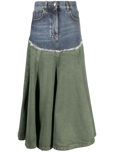 Shop Chloé Panelled Pleated Maxi Skirt In Green