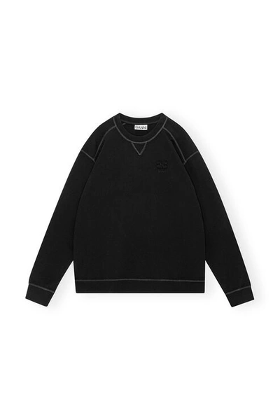 Shop Ganni Long Sleeve Isoli Drop Shoulder Sweatshirt In Black