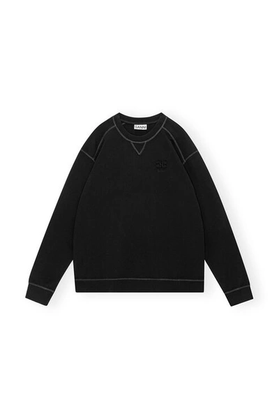 Ganni Long Sleeve Black Isoli Drop Shoulder Sweatshirt In Black