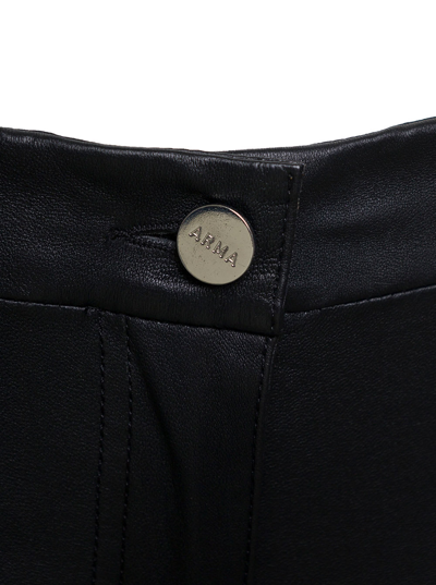 Shop Arma Black Izzy Pants With Branded Button Fastening In Leather Woman
