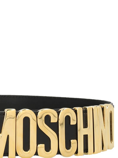 Shop Moschino Gold Logo Belt In Black