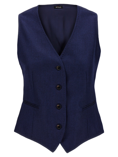 Kiton Silk Cashmere Vest Gilet Blue In Blue