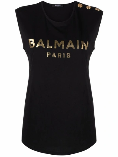 Shop Balmain Top Logo Clothing In Black