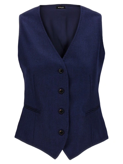 Kiton Sleeveless Cashmere Silk Vest In Blue