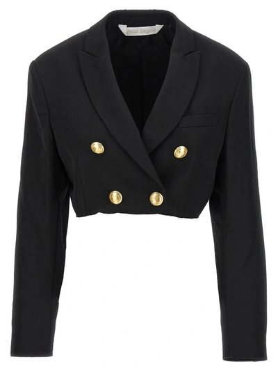 Palm Angels Double-breasted Cropped Blazer With Gold Button Accents In Black