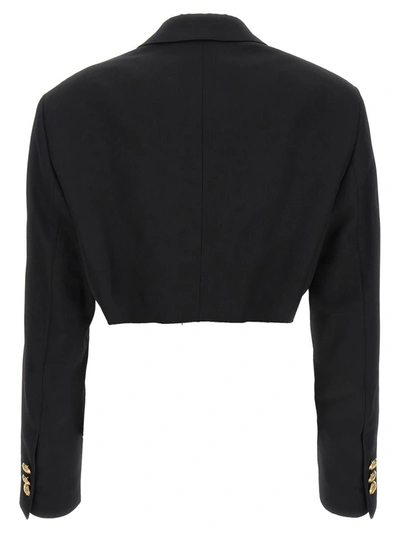 Palm Angels Double-breasted Cropped Blazer With Gold Button Accents In Black
