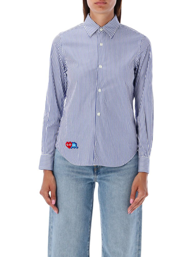 Shop Comme Des Garçons Play Striped Pixel Shirt In Blue