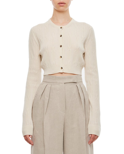 Shop Khaite Cropped Buttoned Knit Cardigan In Beige