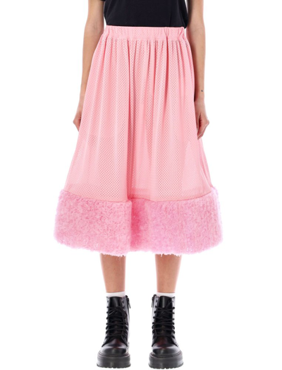Shop Comme Des Garcons Girl Comme Des Garçons Girl Ruffled Trim Mesh Panelled Skirt In Pink