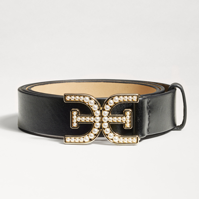 Shop Sam Edelman 30mm Pearl Logo Belt Black